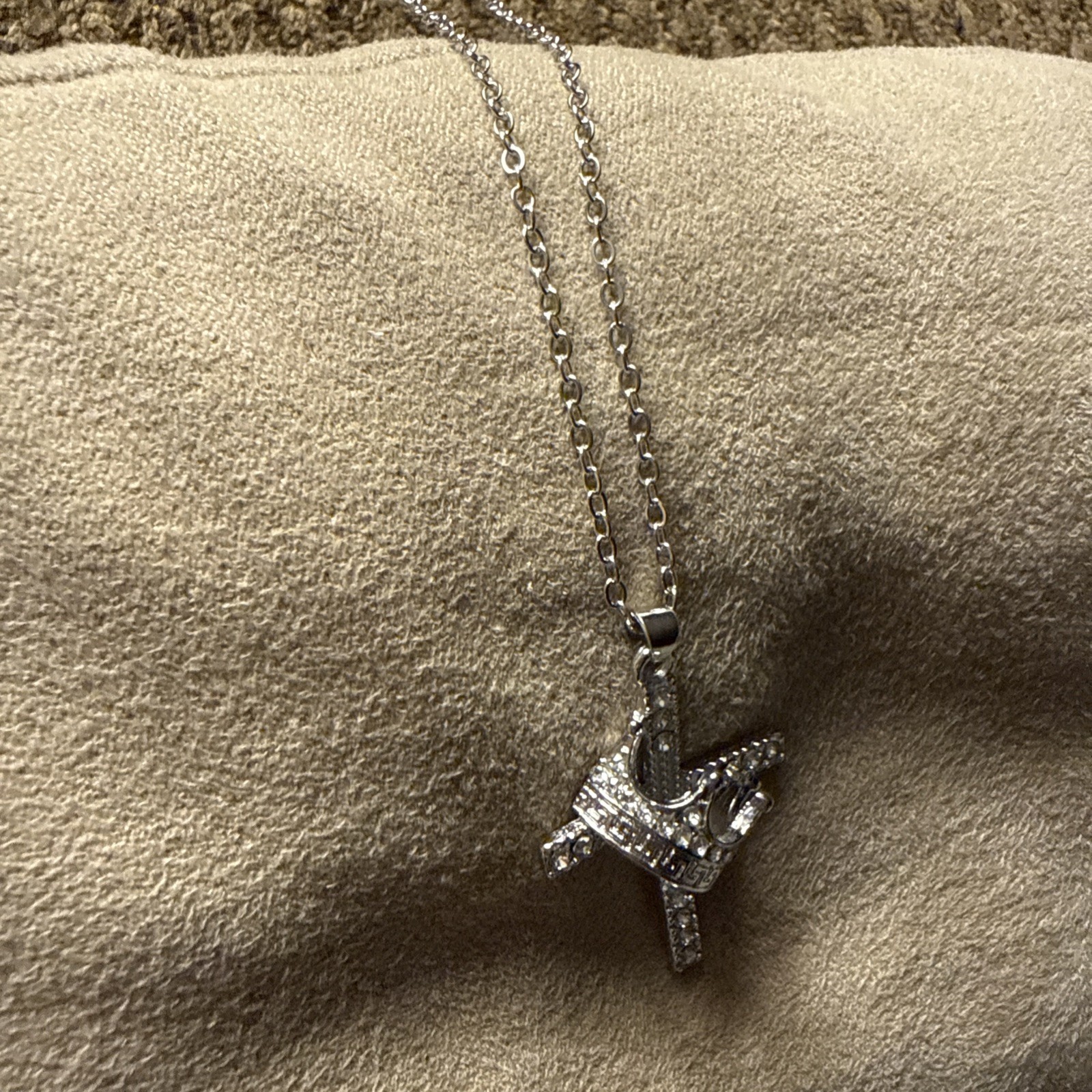 Silver Cross Necklace With Crown Of Thorns In Middle