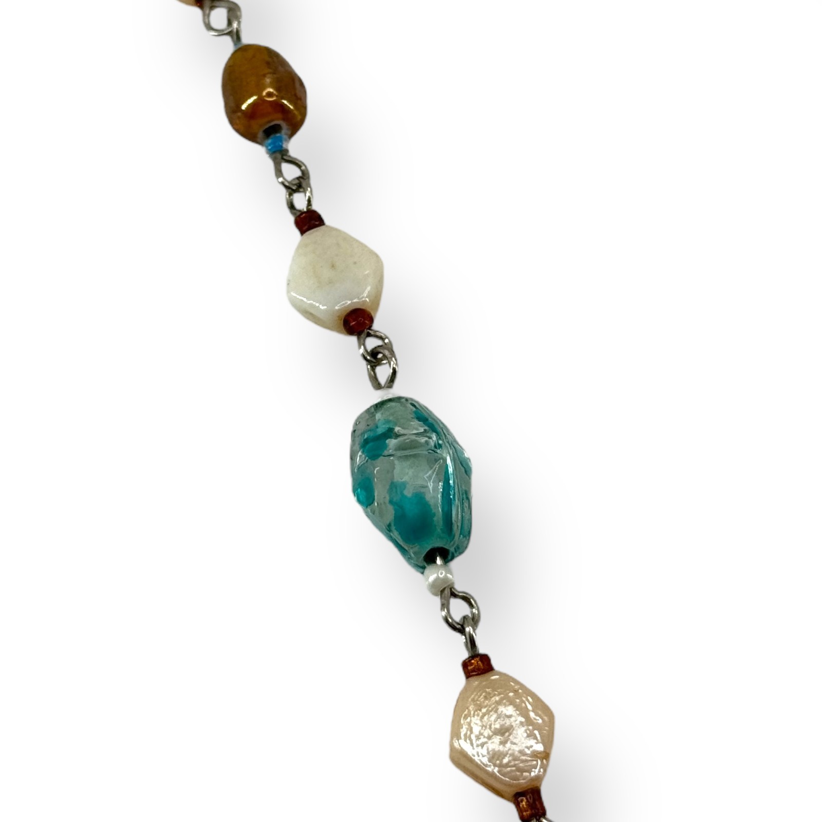 VTG Faux Bone Beaded Gemstone Necklace Earring Set Multicolor Hand Made Pendant