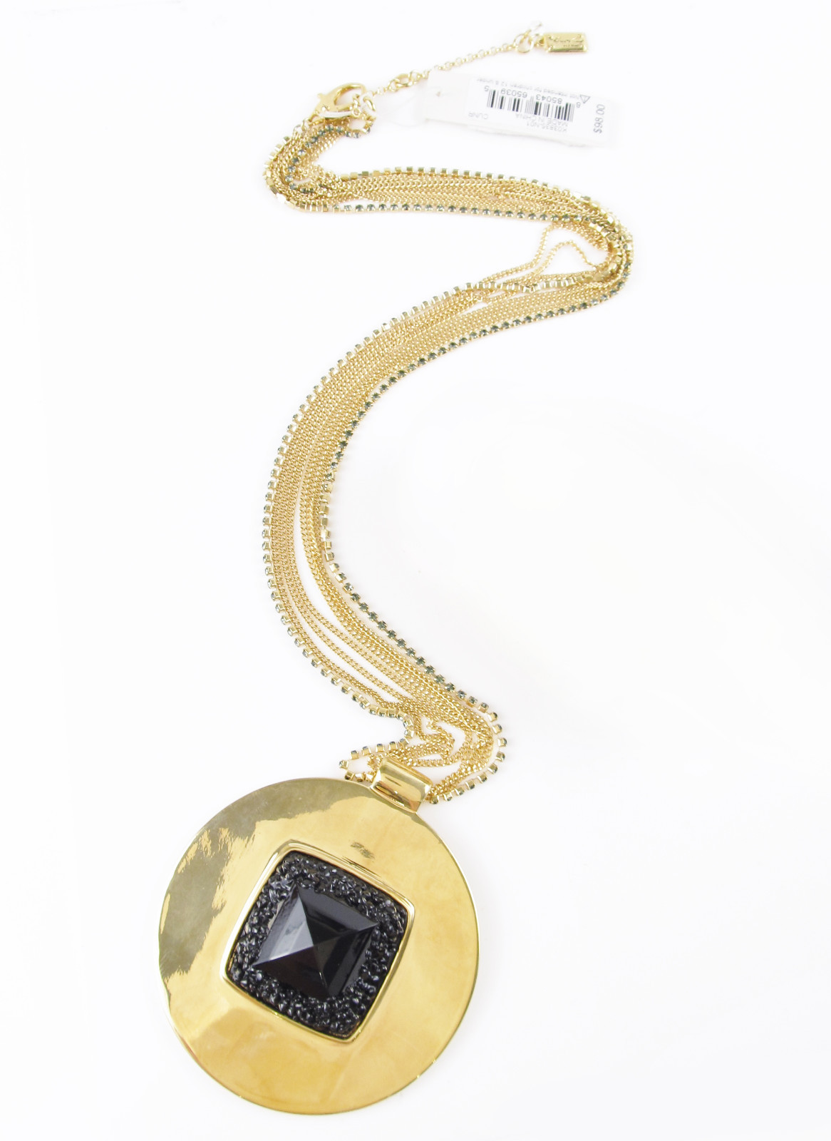 Kenneth Cole New York Faux Geode Long Necklace Gold-Tone/Black Urban Nero NWT