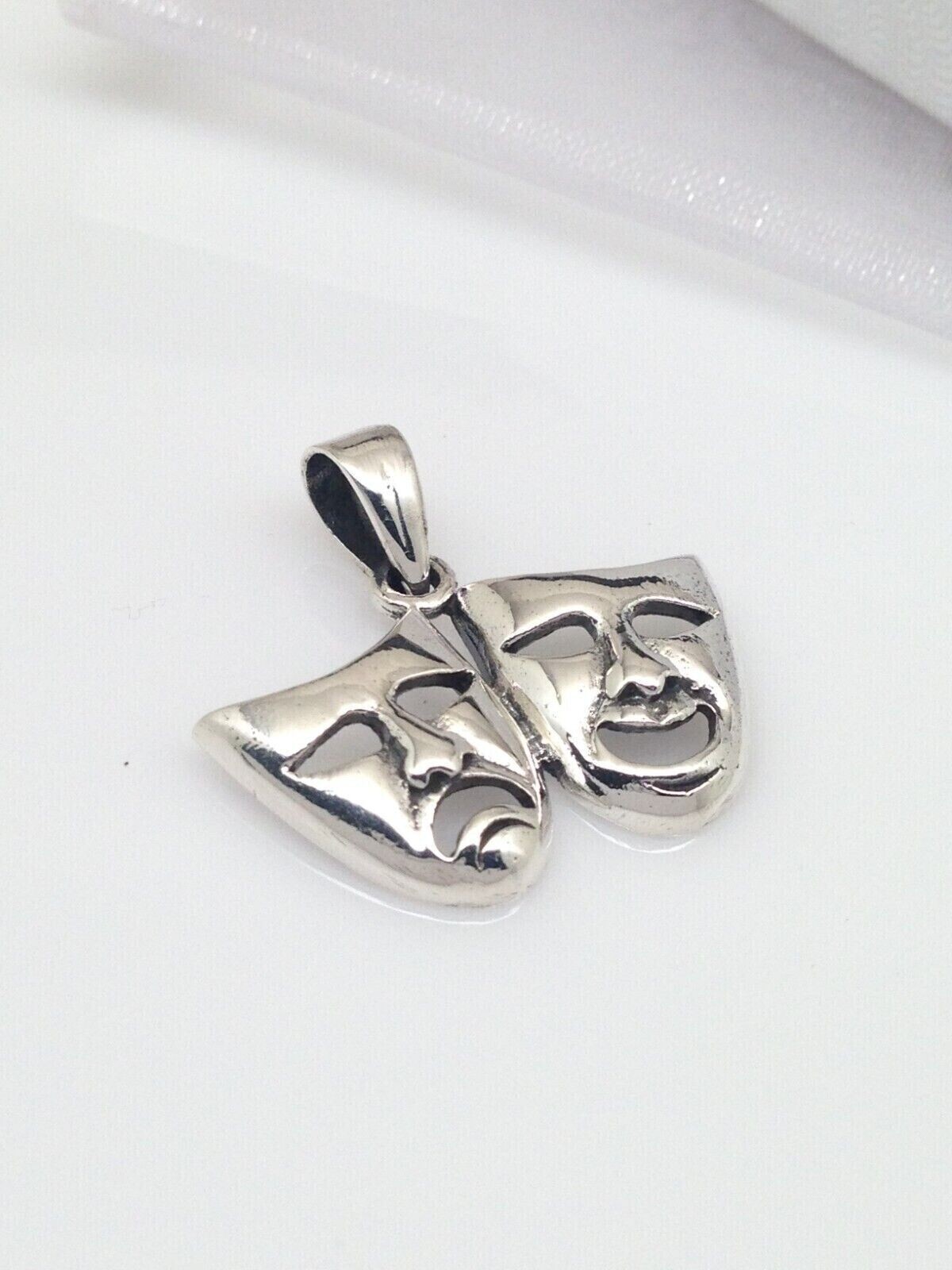 925 Sterling Silver Comedy Tragedy Theater Masks Pendant Men Women 25mm/0.98″