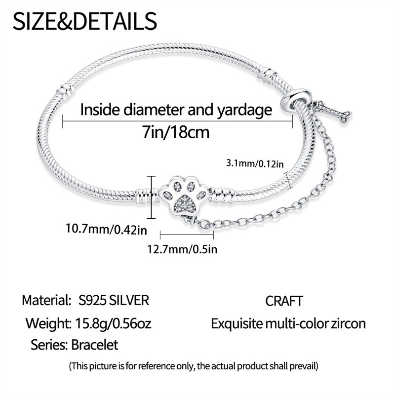KUNSIR 925 Sterling Silver Bracelet With Flower&Pet Claw Charm Adjustable Chain