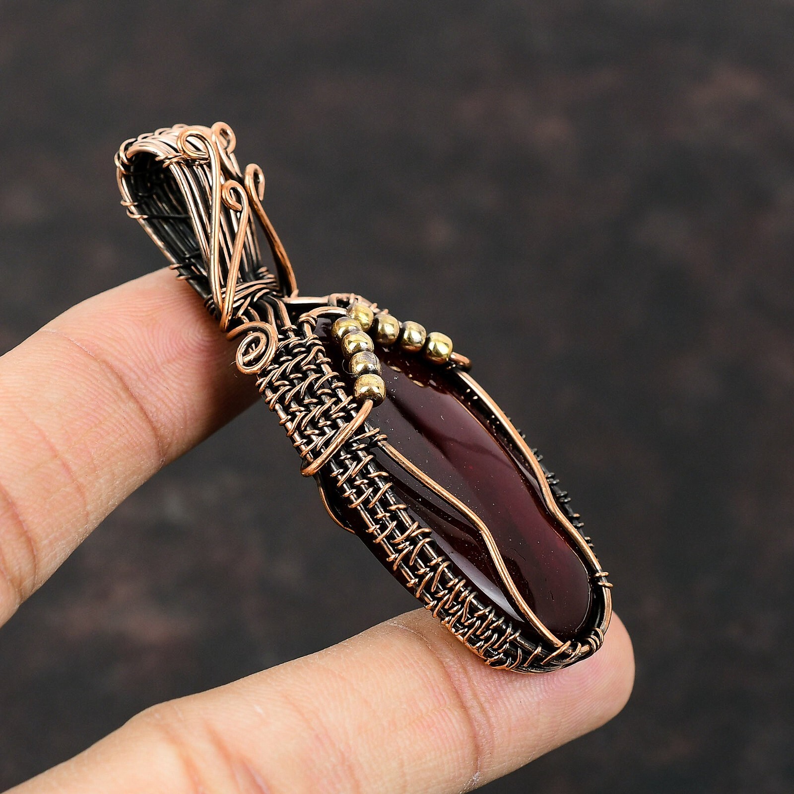 Red Fire Labradorite Jewelry Copper Gift For Mum Wire Wrapped Pendant 2.76″