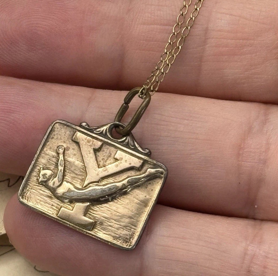 Vintage Charm Pendant Necklace Diver “Y” The Kinney Co. Gold-Filled 1944 Sports