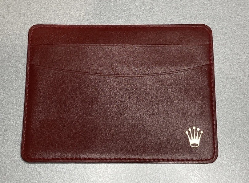 ROLEX ♛ Genuine Red/Burgundy Leather Card Holder 101.60.55 Geneva Switzerland