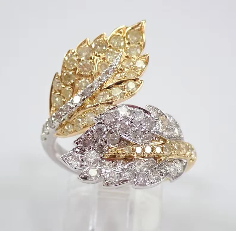1.60Ct Round Cut Real Moissanite Bypass Engagement Ring 14K Two Tone Gold Plated