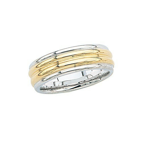 14k two Tone Gold Wedding Band Ring 7 mm size 4 to 13 Beautiful and comfort