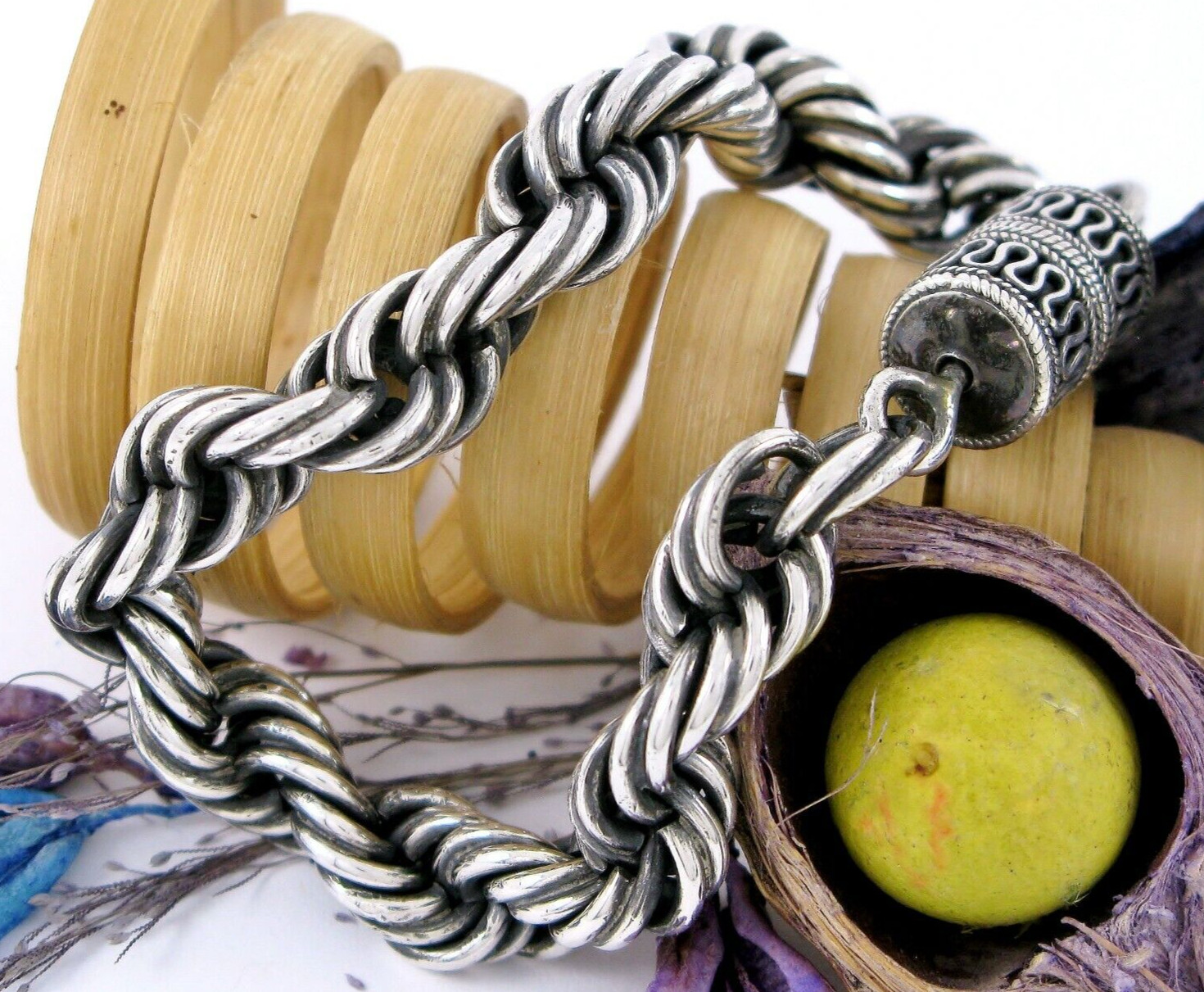 Suarti Sterling Silver 925 7.7″ Rope Bracelet 48.7G