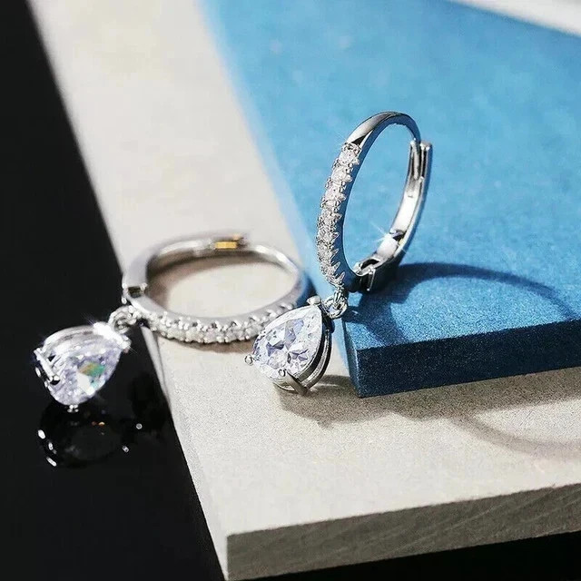2 Ct Pear Cut Lab Created Diamond Drop & Dangle Earrings 14k White Gold Plated