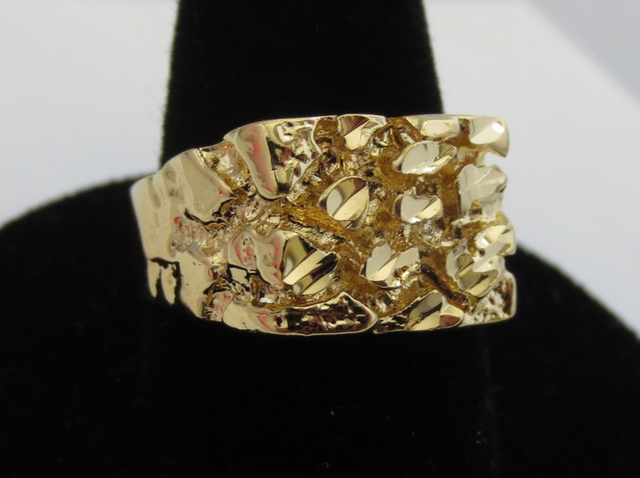 MENS 14 KT GOLD PLATED DESIGNER NUGGET 1 SQUARED OFF RING SIZES 5-13,USA SELLER