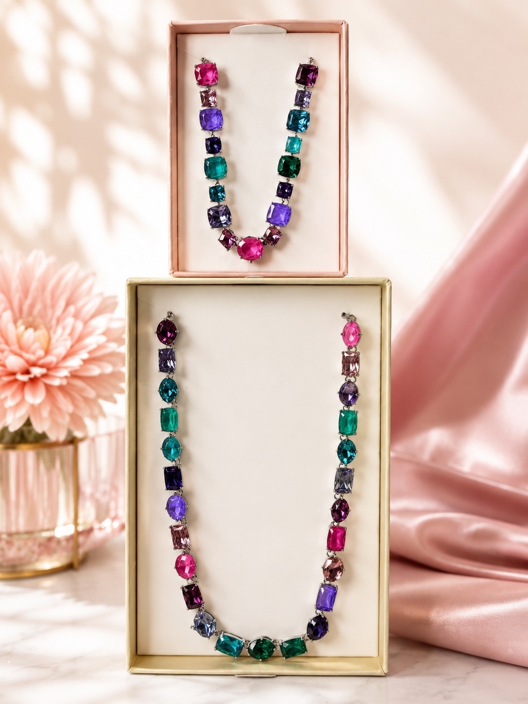 Enchanted Sugarplum Necklace and Bracelet -Metal Hematite Plating
