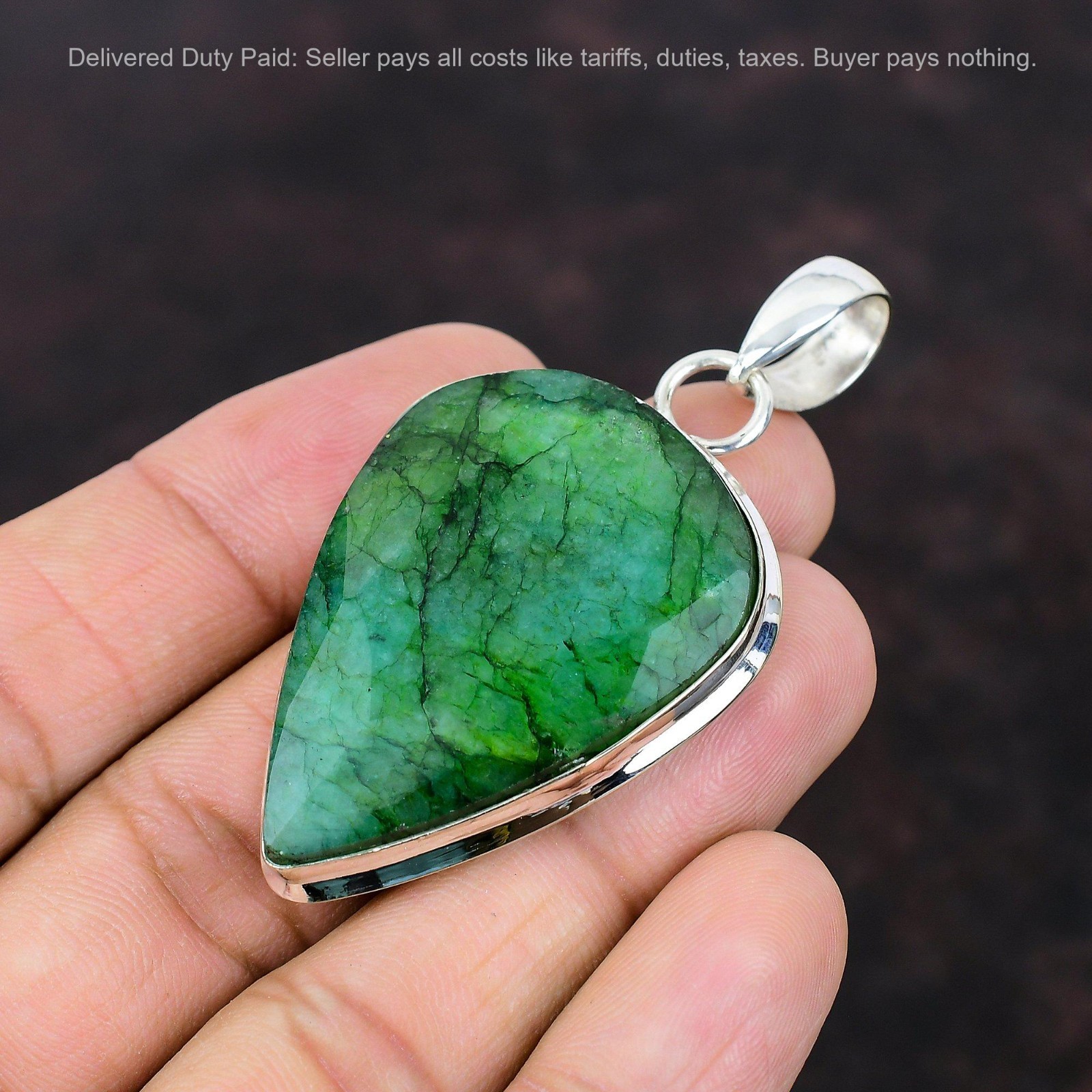 Valentines Deal Pear Zambian Emrald Gemstone Daughter Pendant Sterling Silver