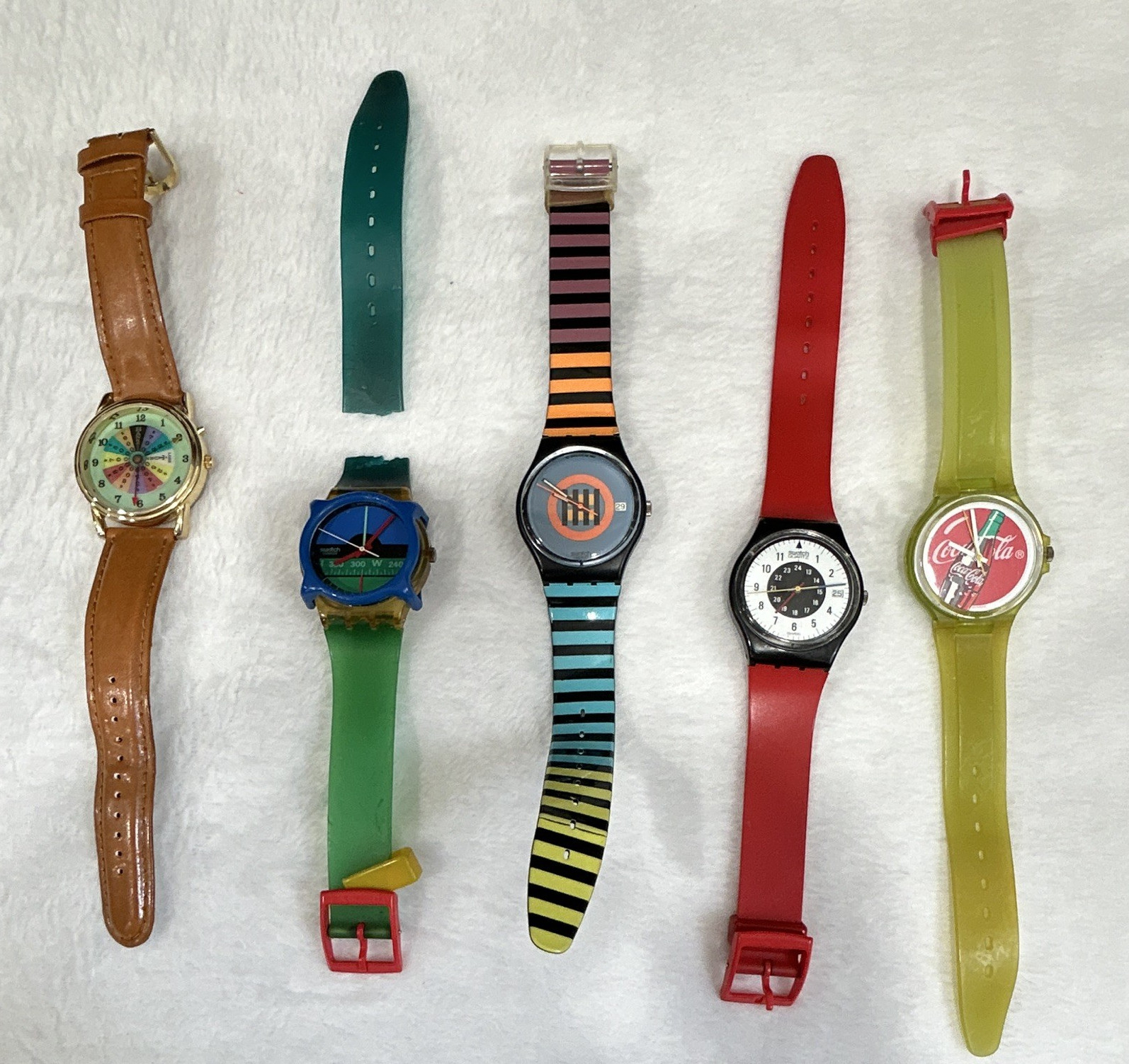 Swatch Lot of 5 Analog Wristwatches Leather & Plastic Straps Multicolor