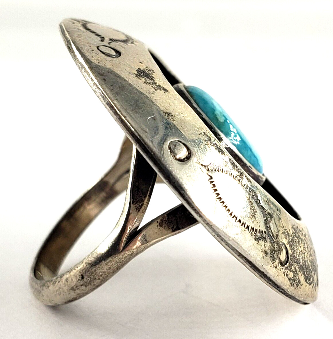 Vintage Sterling Silver Ring Womens Size 8.75 Turquoise Southwestern Circle Disc
