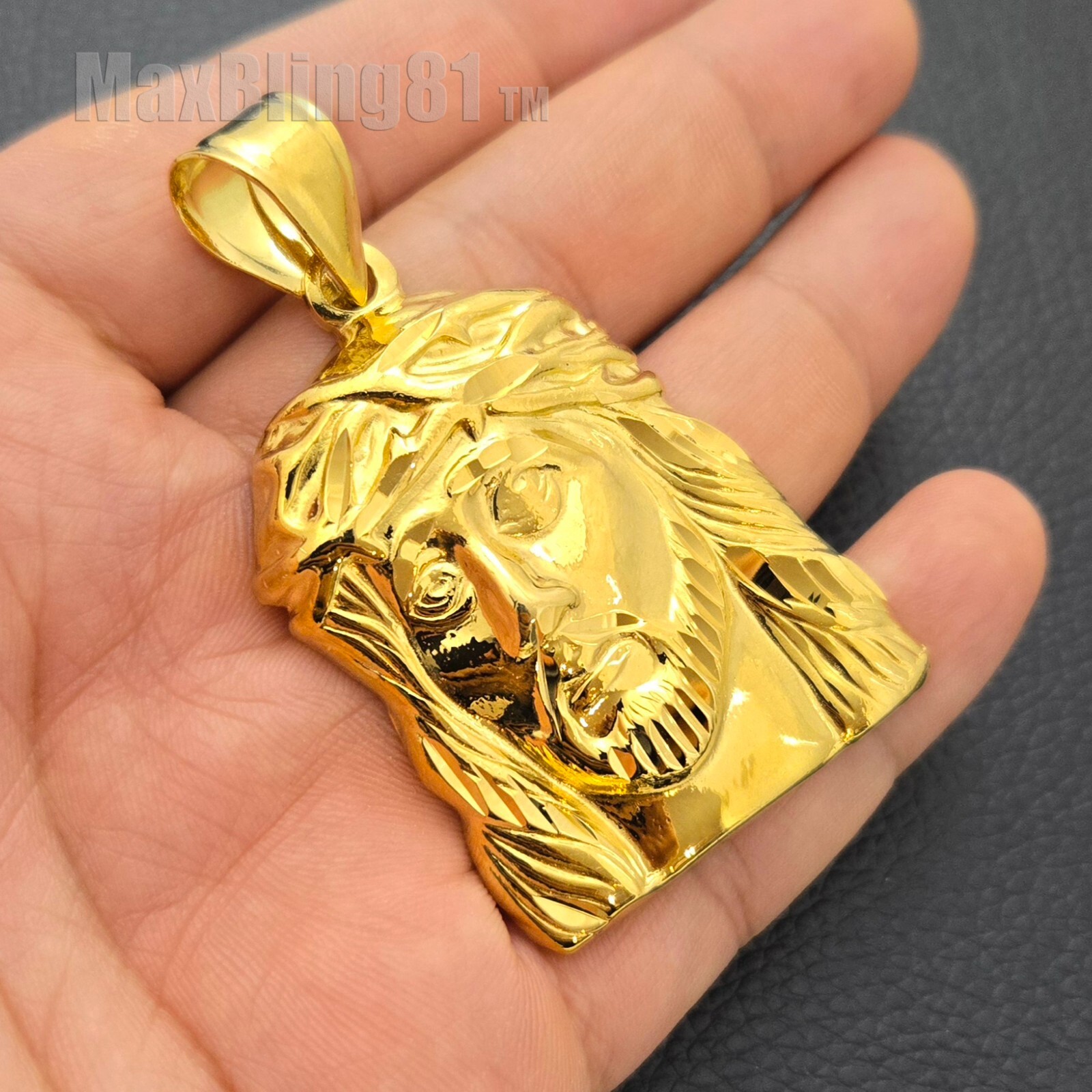 Brass Jesus Portrait Holy Gold Plated Pendant & 14K Stamped Cuban Chain Necklace