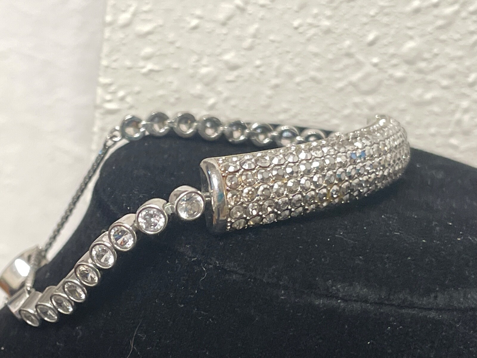 Vintage Signed JB Joan Boyce silver tone statement crystal bling bracelet slide