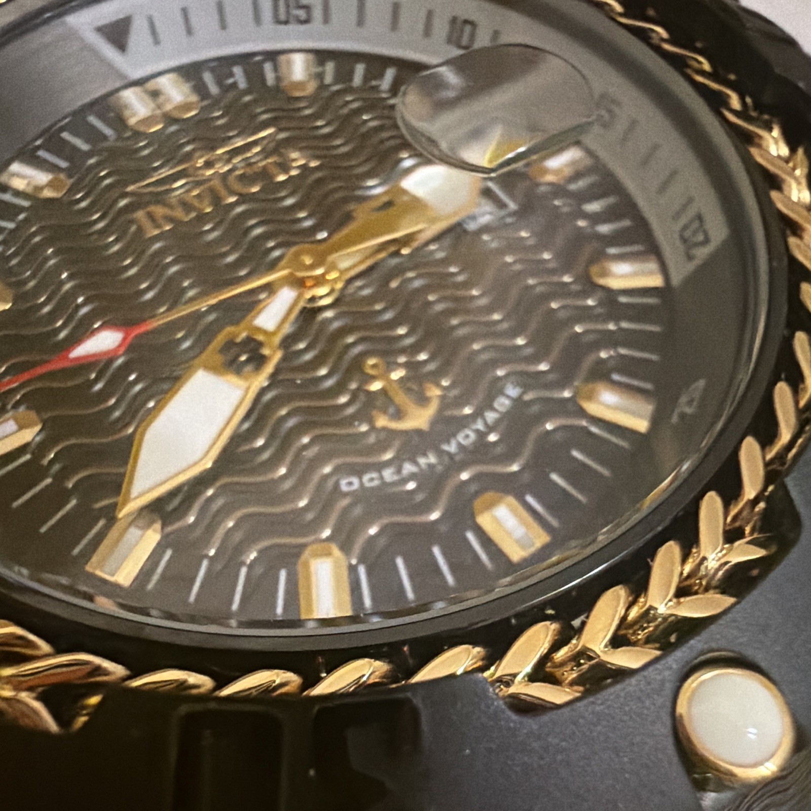 Invicta Ocean Voyage Men’s Quartz Black/Gold Date 100m 52mm+ w/Box Manual