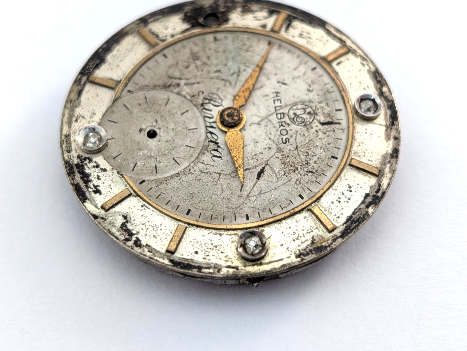 HELBROS Riveria 84 17j Mechanical Watch Movement Vintage Men’s 27mm PARTS REPAIR