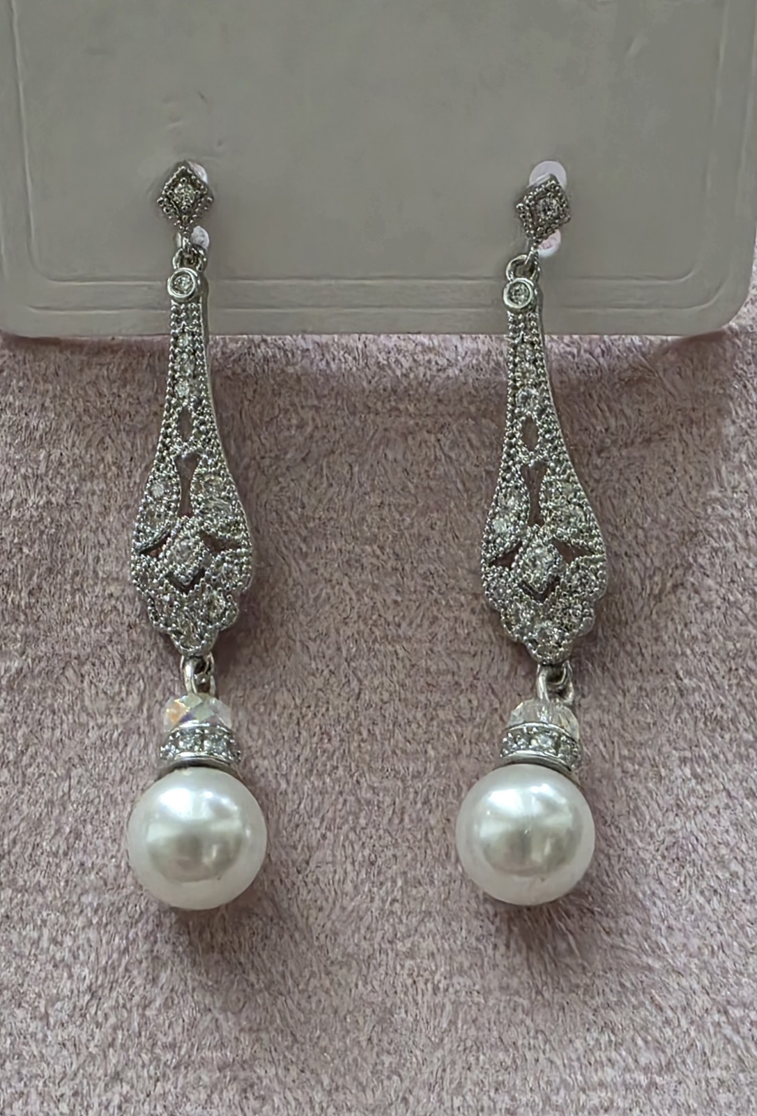 Sparkle In Zirconia Earrings Great Design Feminine 1.75″ Long Casual/Formal New