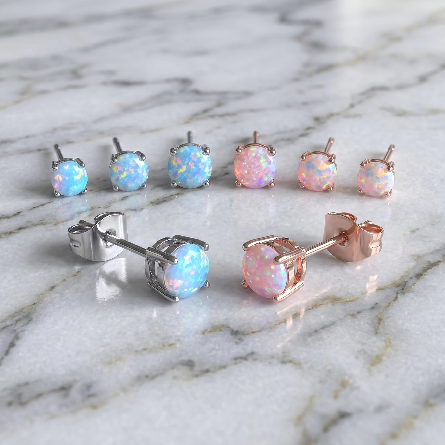 6 Pairs Stud Earrings Set, 3-5Mm Opal Stud Earrings for Women 316L Stainless Ste