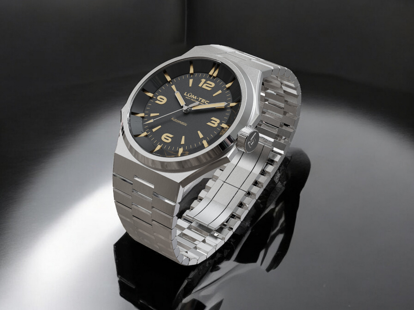 Lum-Tec Mens Automatic Watch 42mm Eclipse E1 Gray Dial Hi Precision Miyota 9039