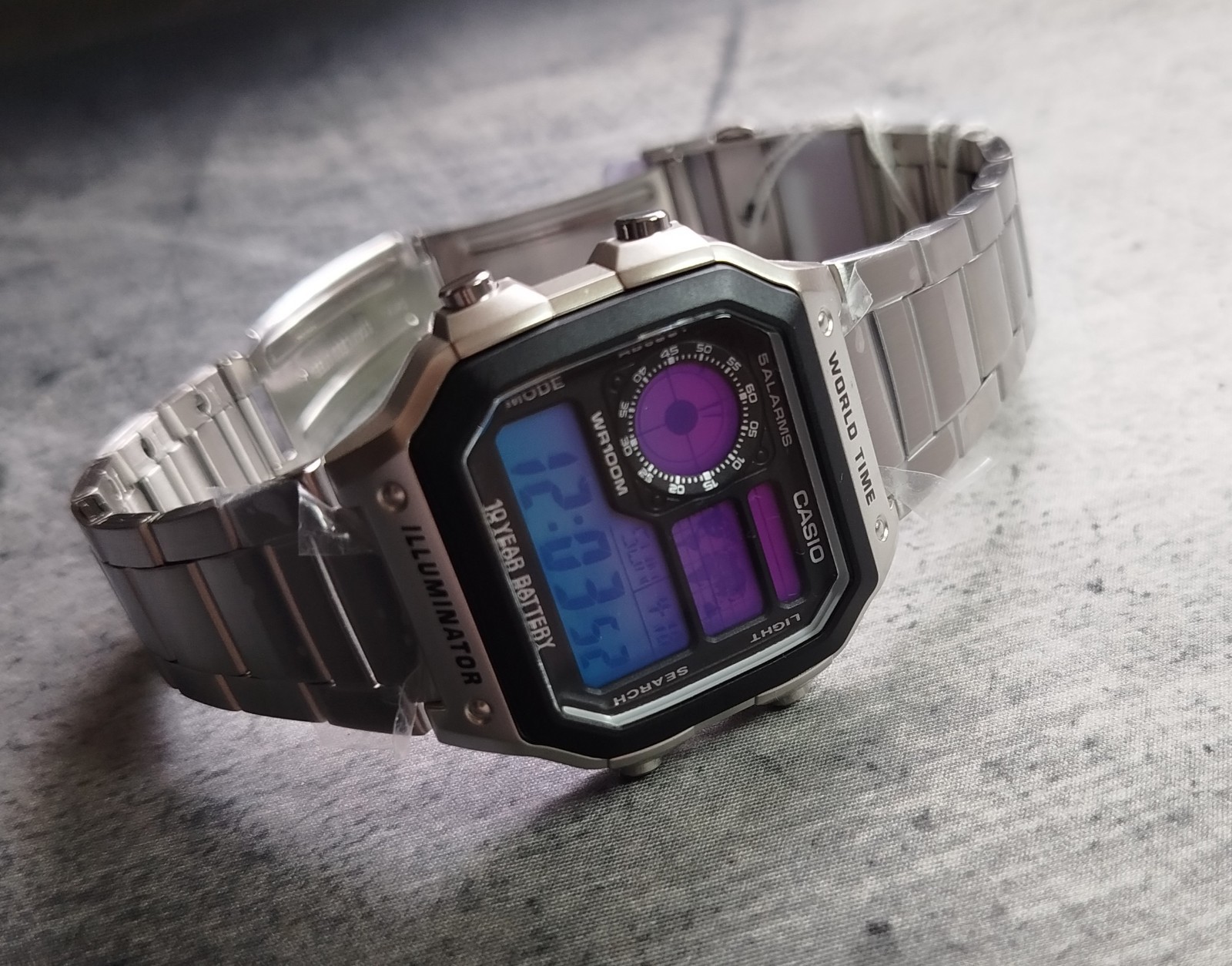 Genuine Casio AE1200 Custom Purple Blue Gradient World Time Watch