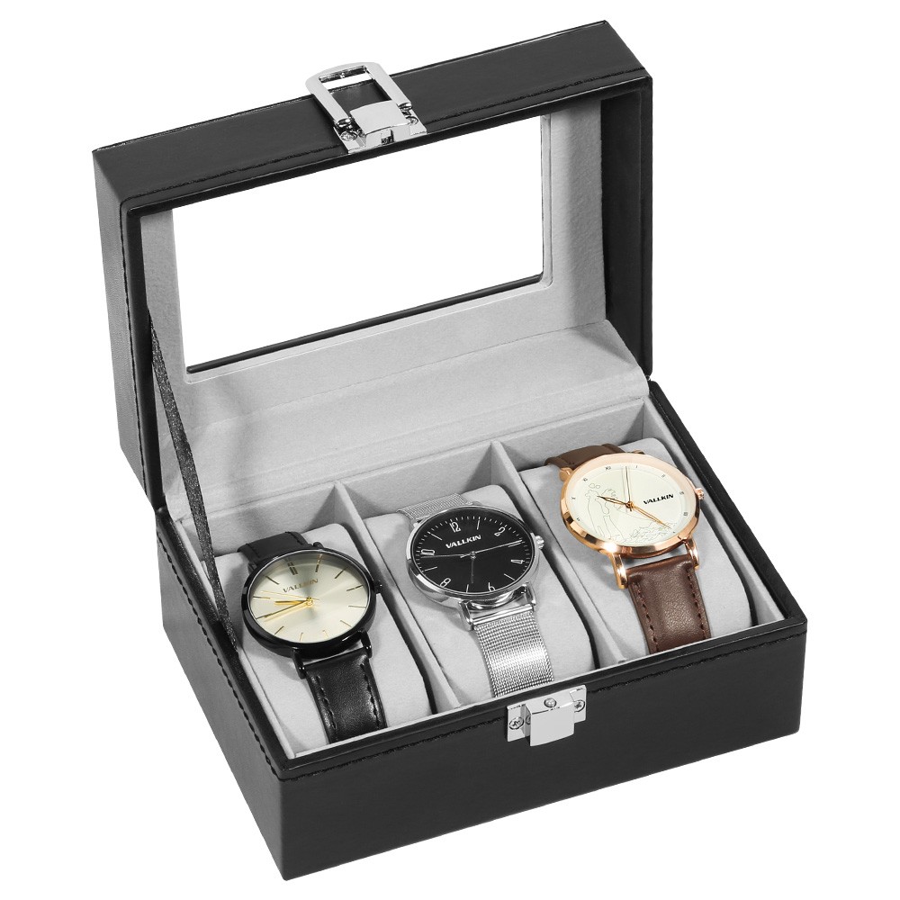 3 Slot PU Leather Watch Box Organizer Display Case Soft Pillow Travel Gift Men