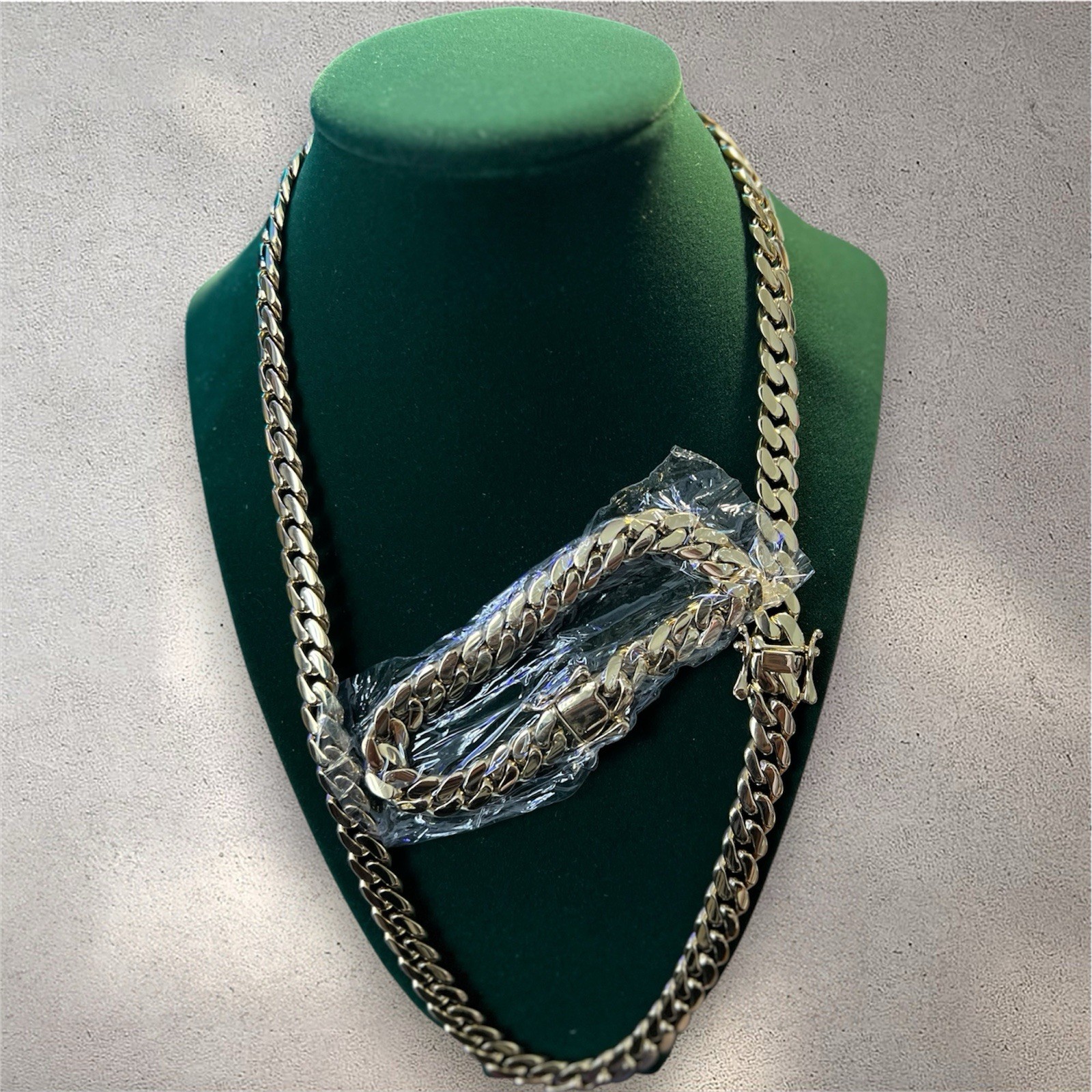 Set 2Pc Cuban Chain Necklace & Bracelet for Men 18K Gold Plated 10mm 7.5/26inch