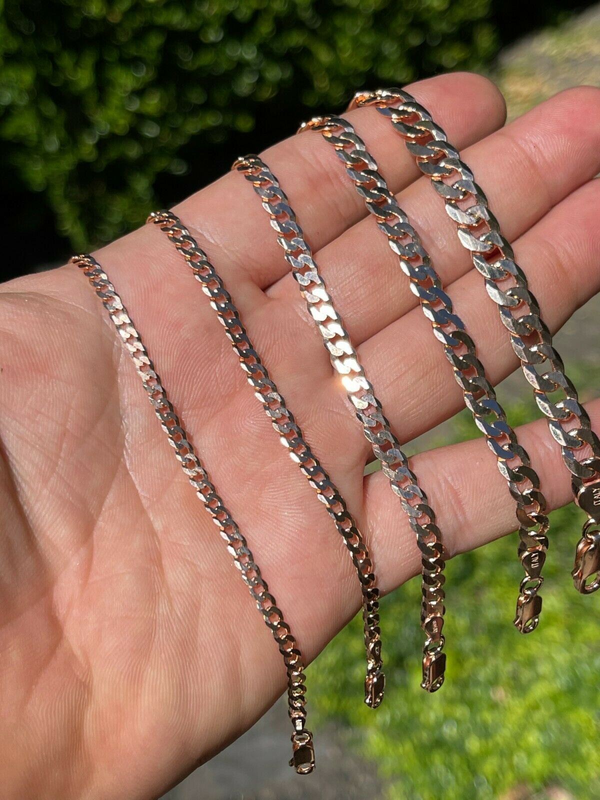 14k Rose Gold Plated REAL Solid 925 Silver Flat Cuban Link Chain Necklace 3-8mm