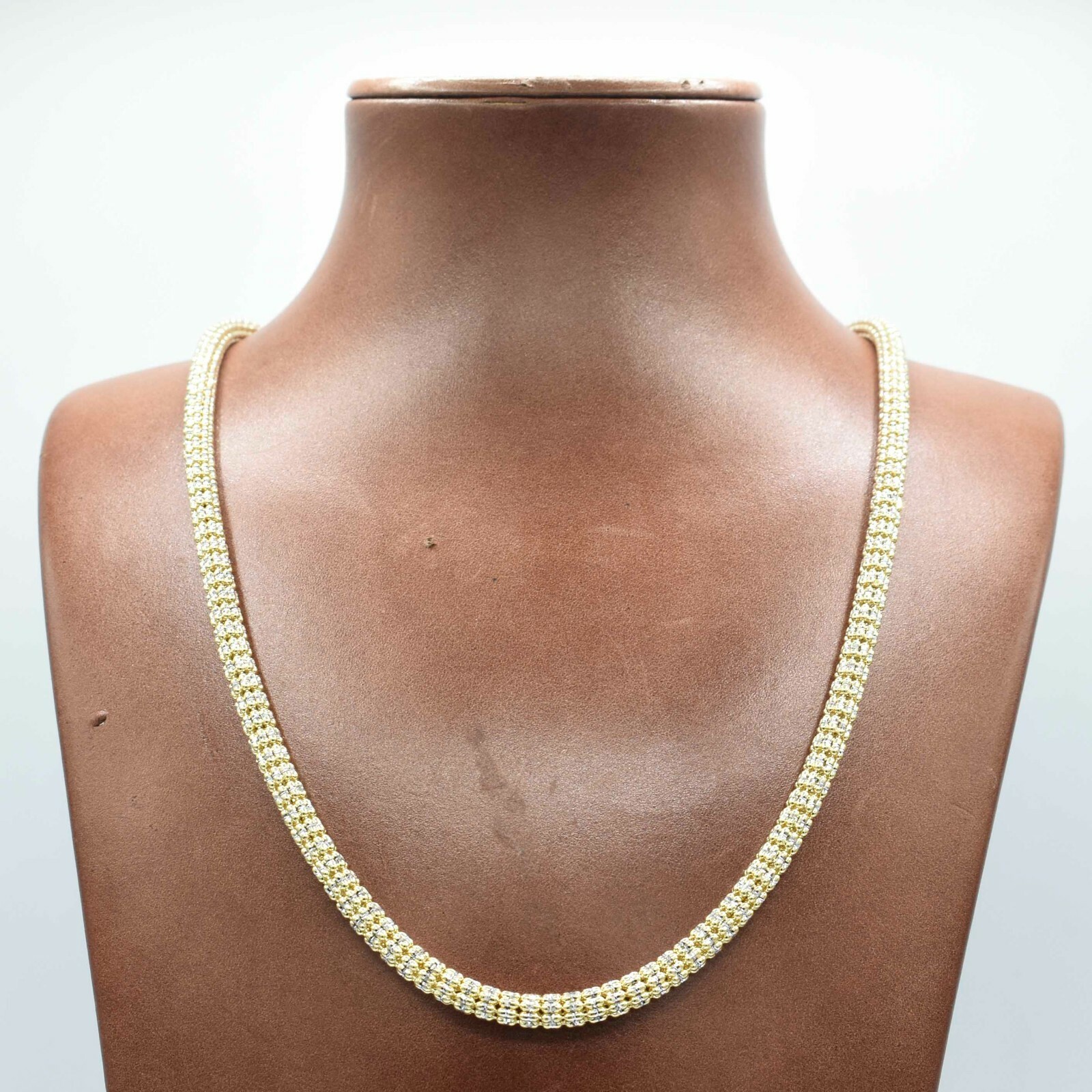 4.4mm Diamond Cut Iced Chain Link Chain Necklace Real 10K Yellow White Gold