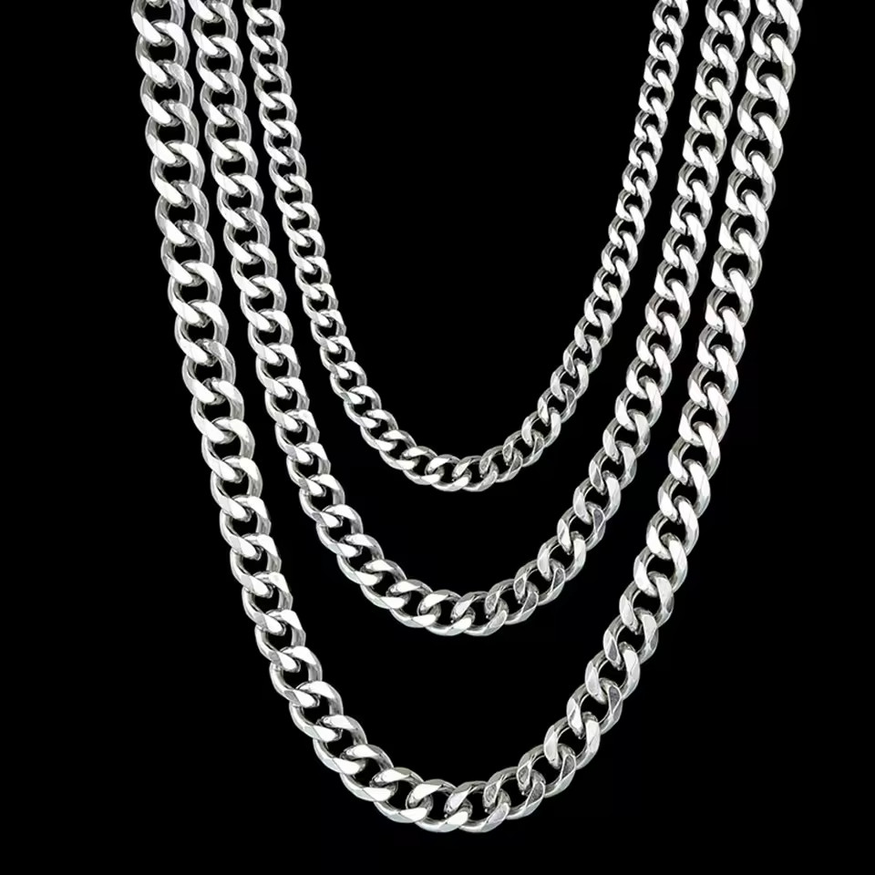 Stainless Steel Silver Chain Cuban Curb Womens Mens Necklace 3/5/7/9/11mm