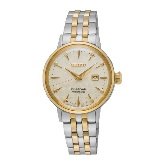 Seiko Automatic Presage Two-Tone Stainless Steel Women’s Watch SRE010 DISPLAY