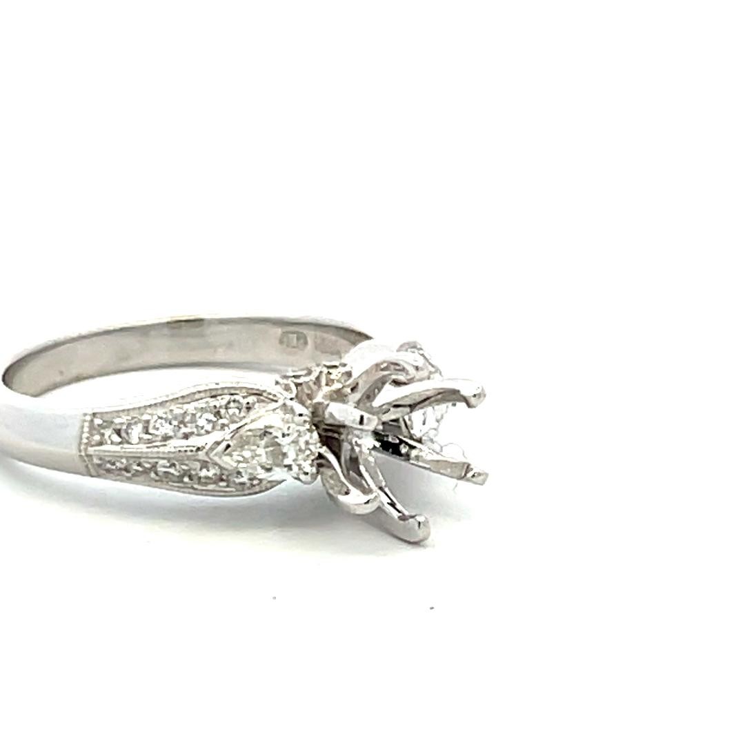 0.35 Carat Pear Shape and Round Diamond 18 Karat White Gold Semi Mount Ring