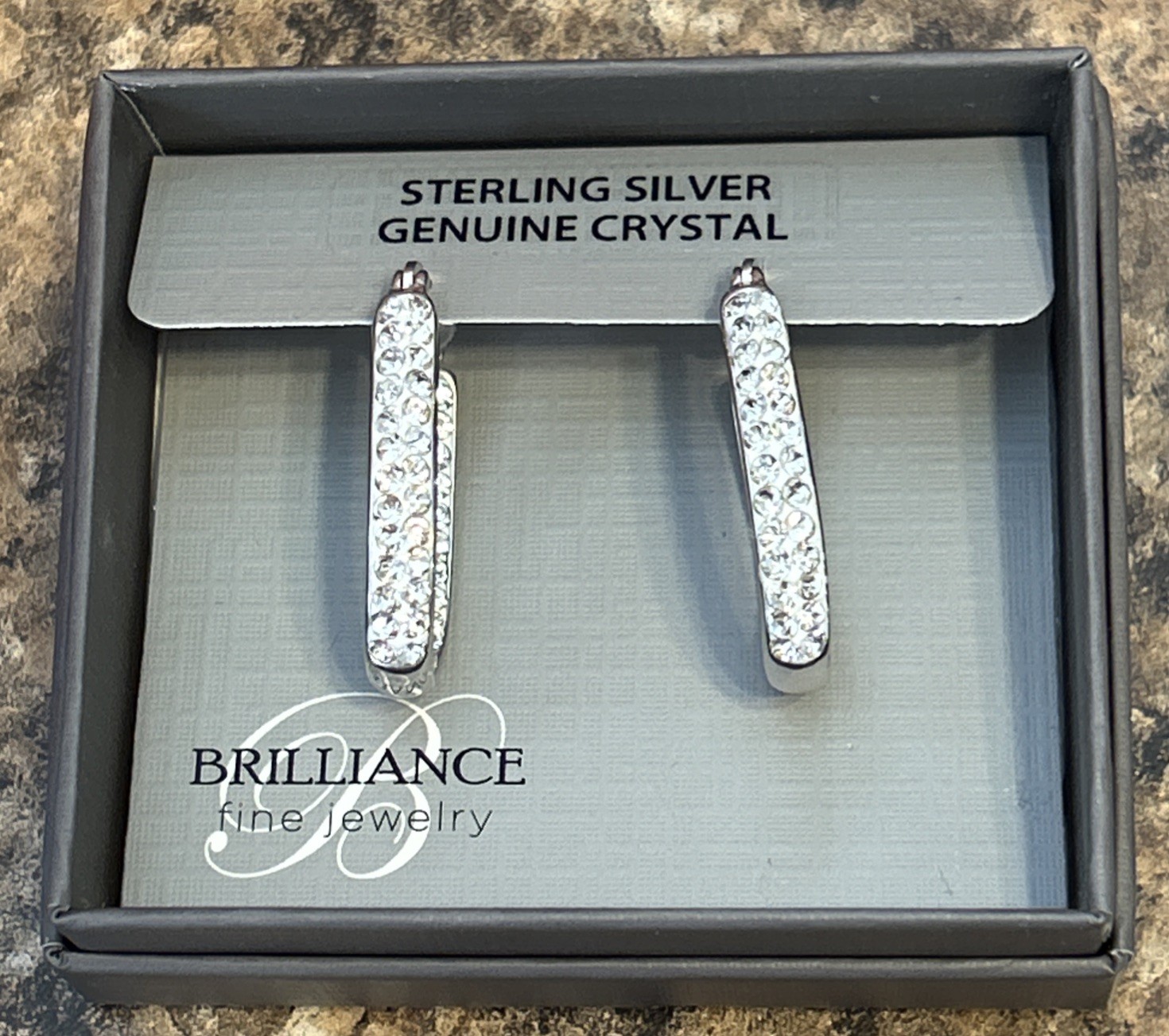 Brilliance Fine Jewelry 925 Sterling Silver Crystal Hoop Earrings, NEW IN BOX!