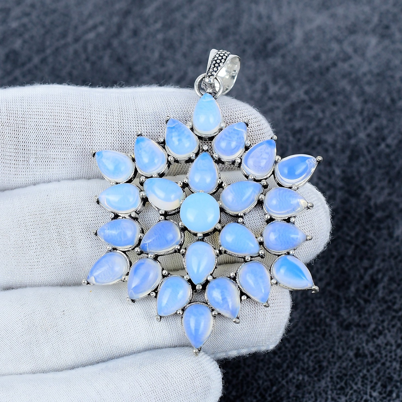 Flower Milky Opal Pendant 925 Sterling Silver Pendant Handmade Jewelry Gift