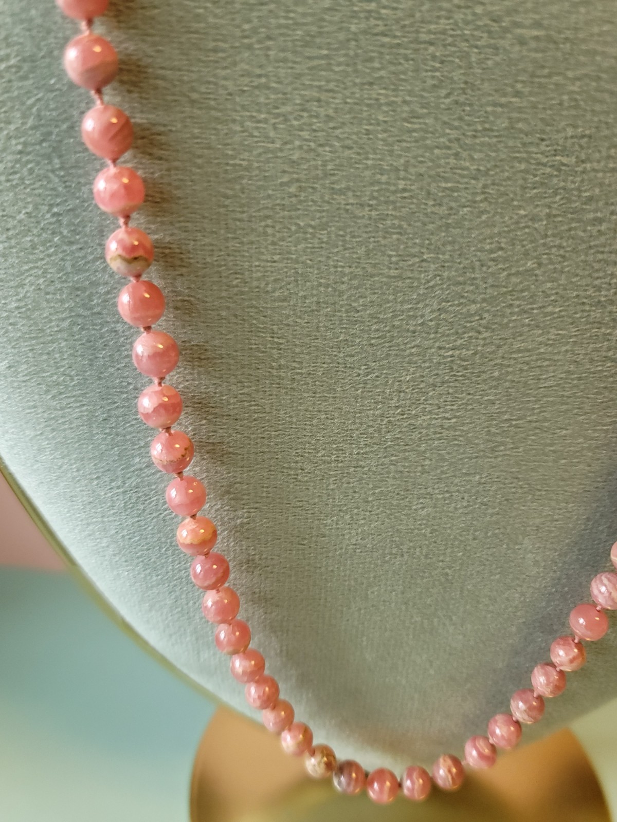 Vintage Genuine Rhodochrosite Bead Pearl Knotted Necklace