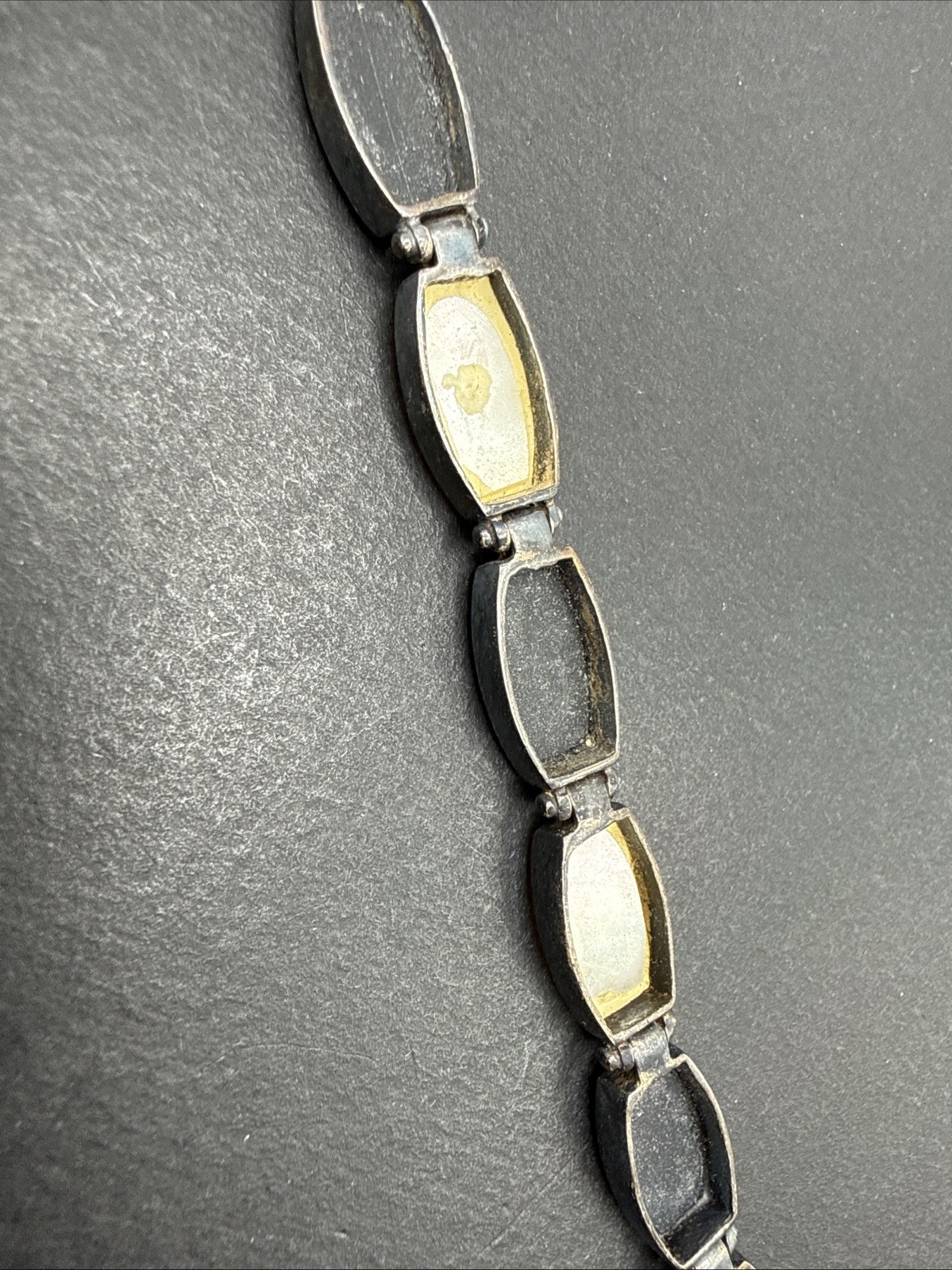 Sterling Silver Stefani Argento Bracelet 925 Black And White Panels 7” Y8