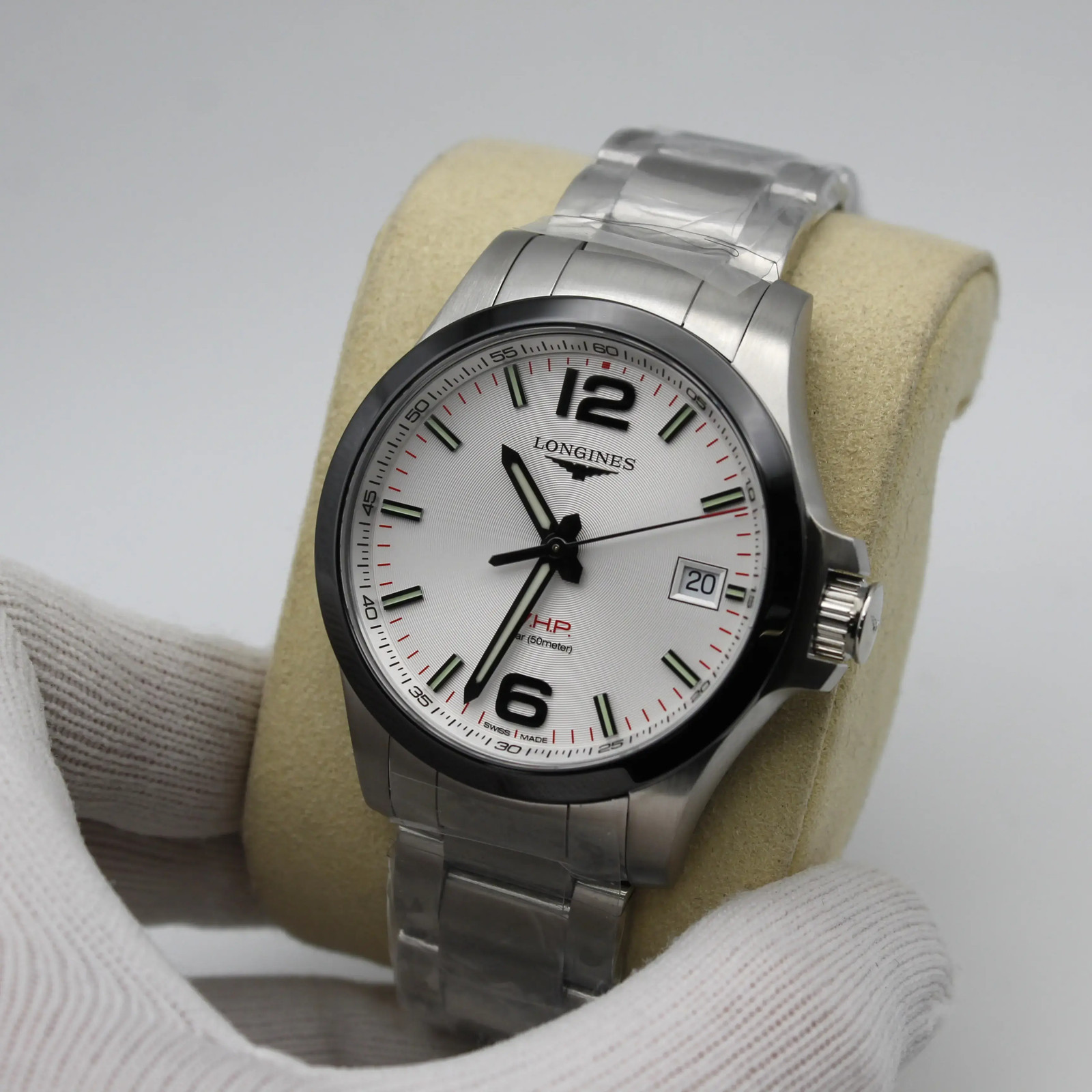 Longines Conquest V.H.P. 41mm Steel Ceramic Silver Dial Mens Watch L3.719.4.76.6