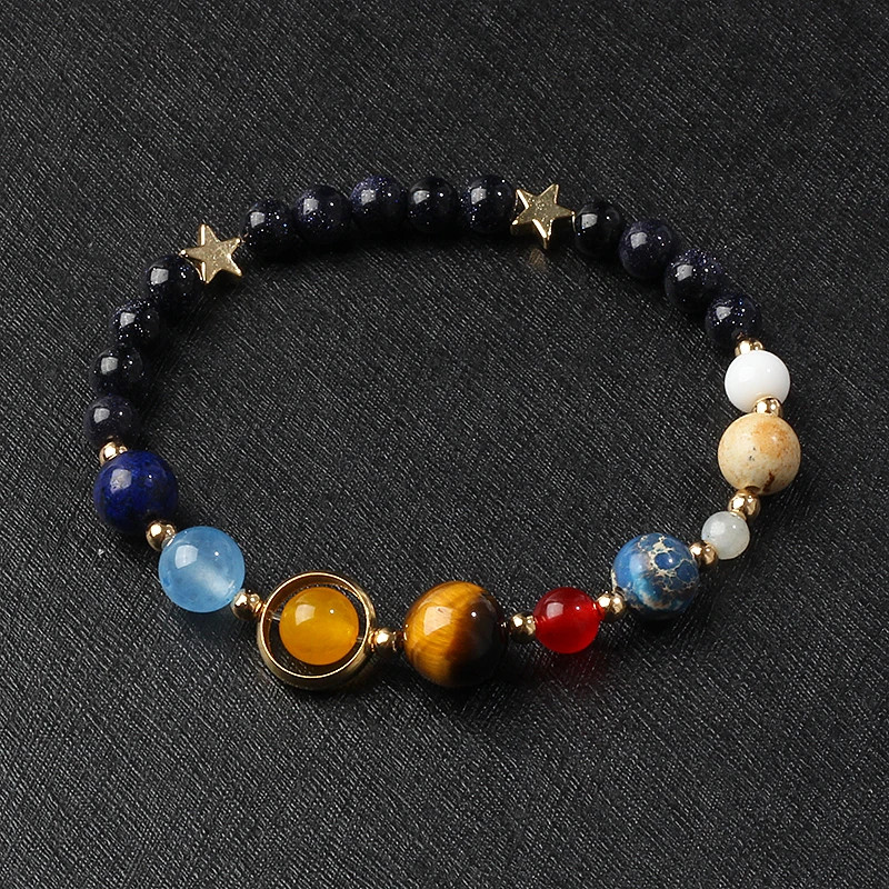 Stone Beaded Bracelet Solar System Planet Round Beads Unisex Bracelet Jewelry