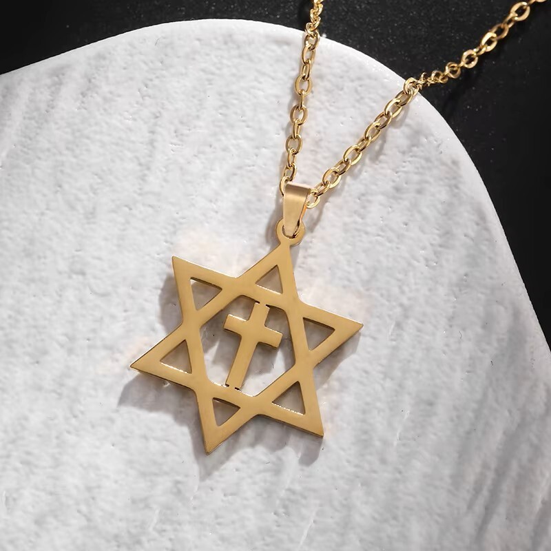 Messianic Star of David with Christian Cross Necklace for Men & Women Gift