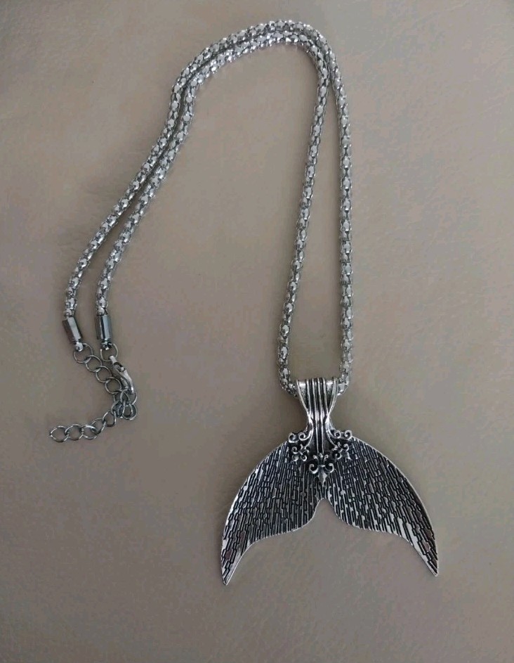 Mermaid Fish Tail Silver Tone Pendant Adjustable Necklace