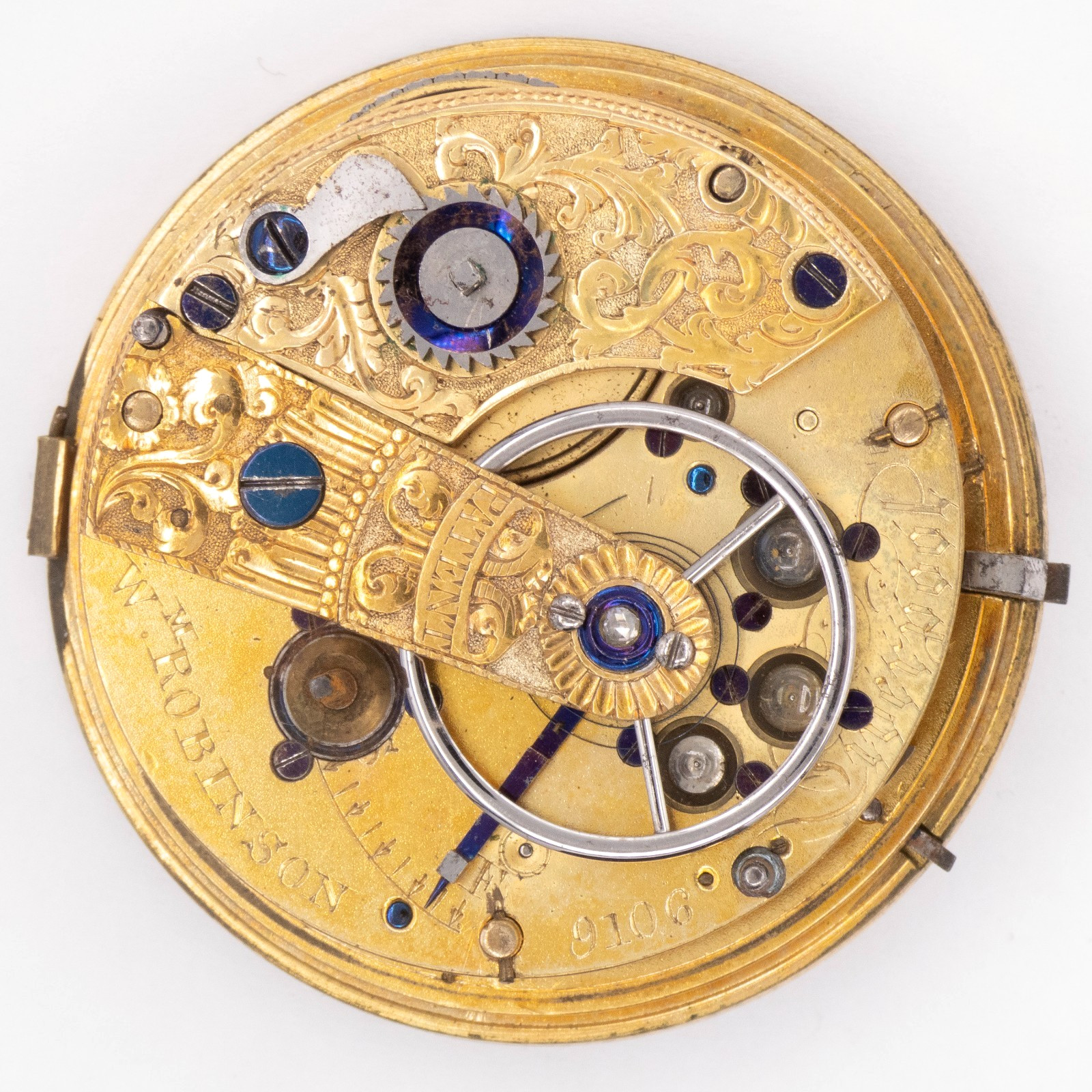 Wm. Robinson 44.2 x 13.9 mm Key Wind Fusee Antique Pocket Watch Movement