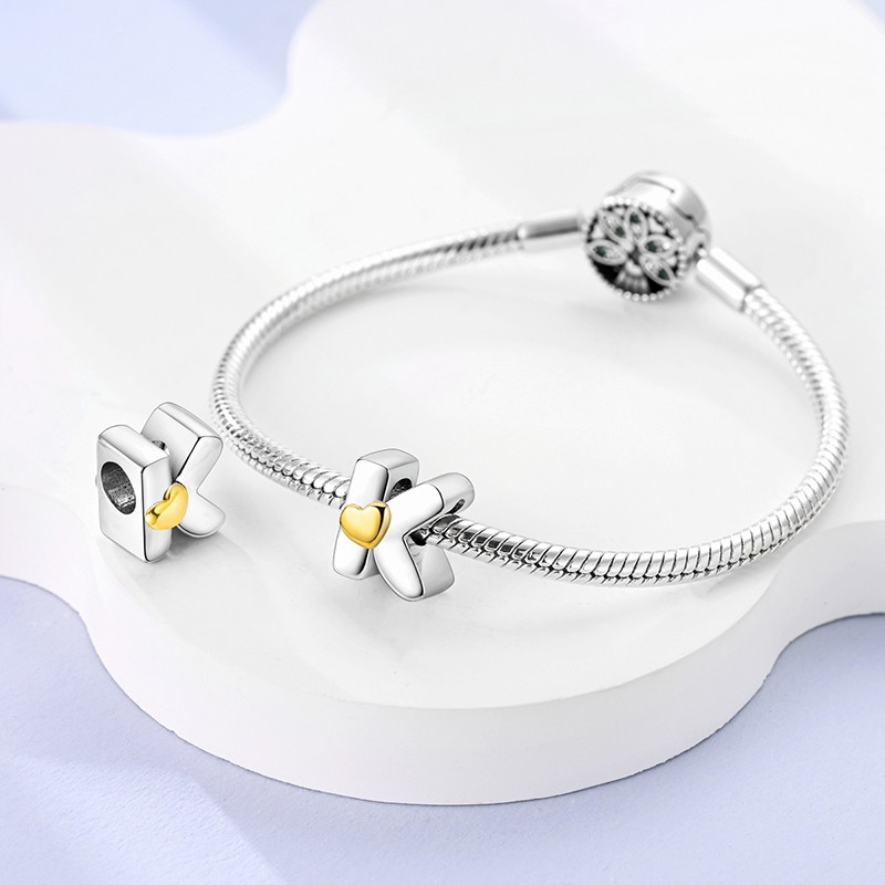 MULA Original Letter K Love Heart Charm Fit Women Bracelet 925 Sterling Silver