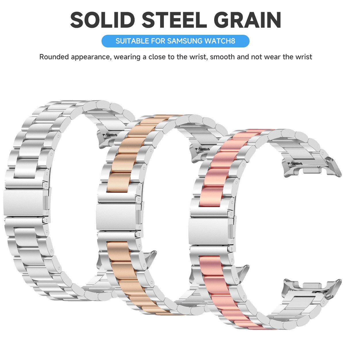 Fits Samsung Galaxy watch8/8Classic Stainless Steel Watch Strap Solid Band