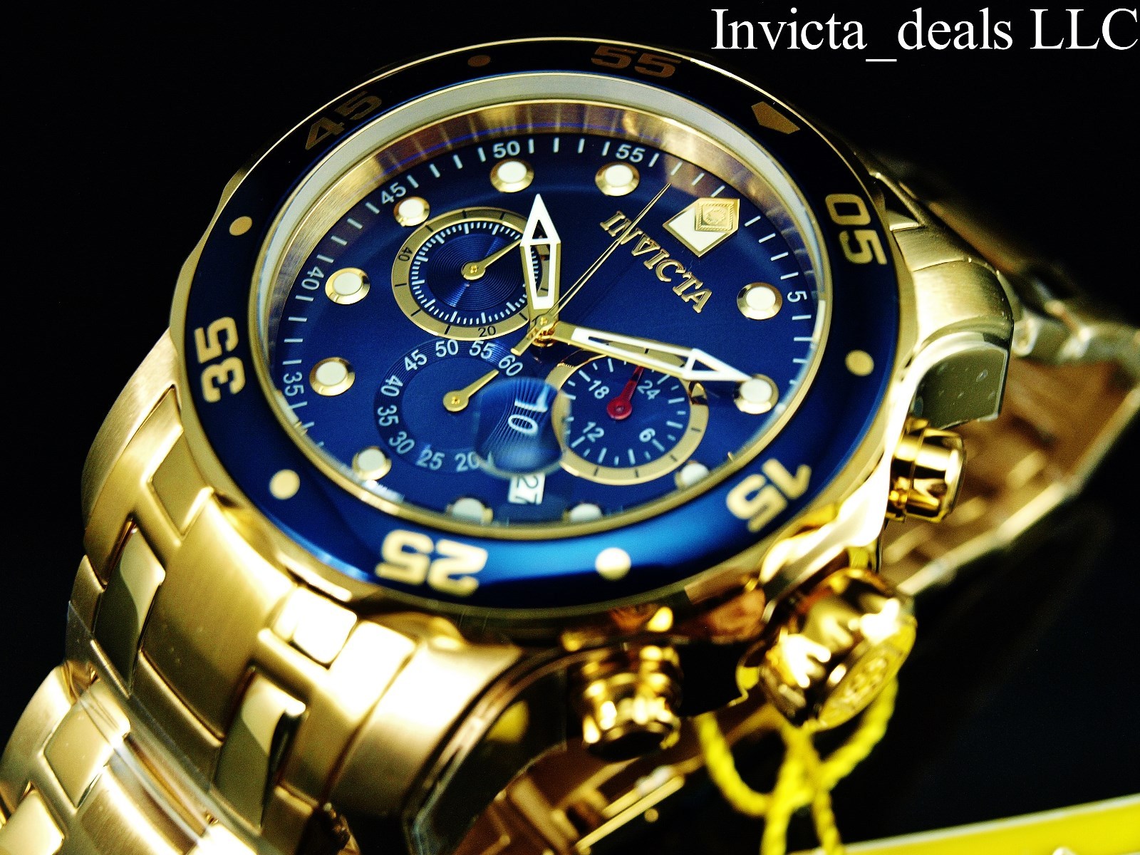 Invicta Men’s 48mm Pro Diver SCUBA Chronograph Blue Dial 18KT Gold Plated Watch