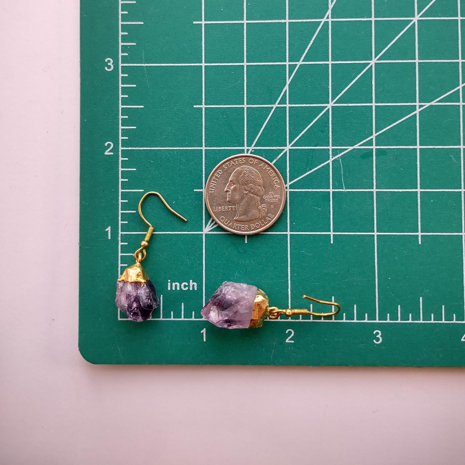 New! Gold (Color) Plated Purple Amethyst Gemstone Crystal Earrings, Free Ship!