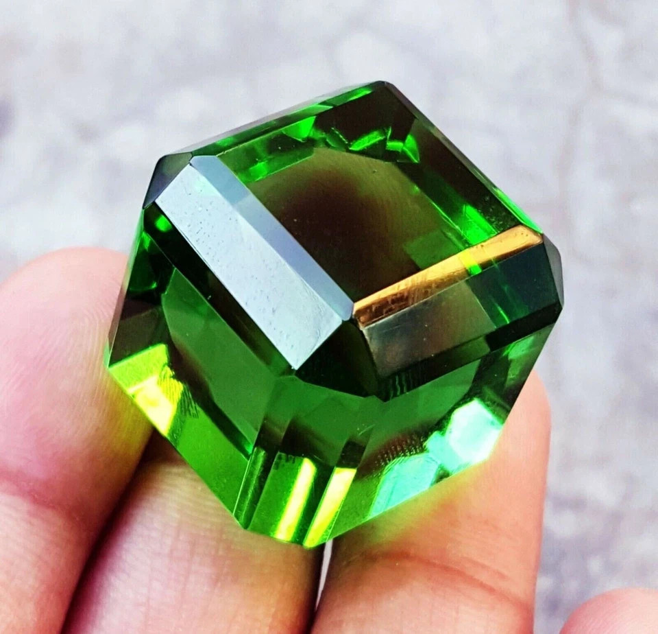 120 Ct Natural Green Topaz Cube Cut Certified Loose Gemstone