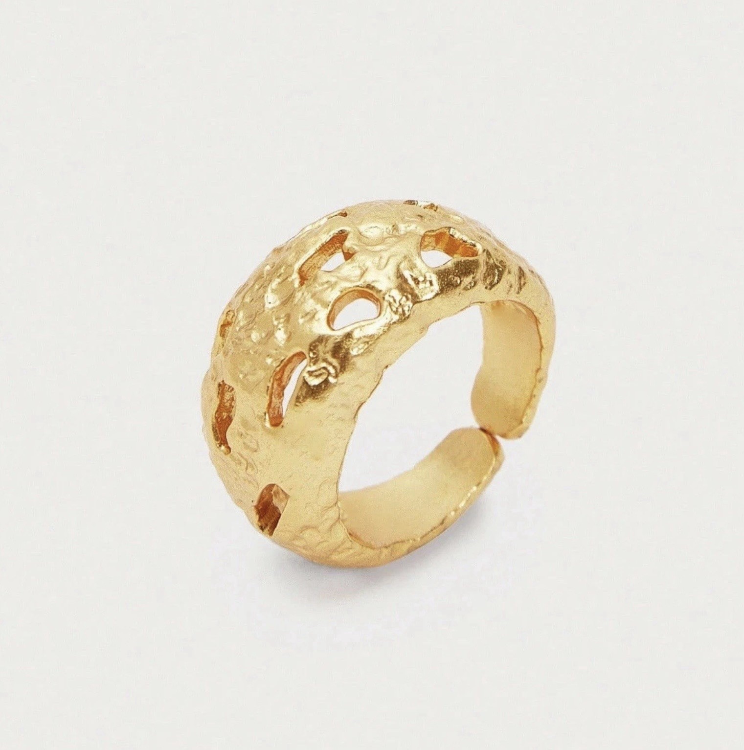 Artisan Abstract Molten Hammered Ring Gold Sz 6 Boho Organic Openwork Modern