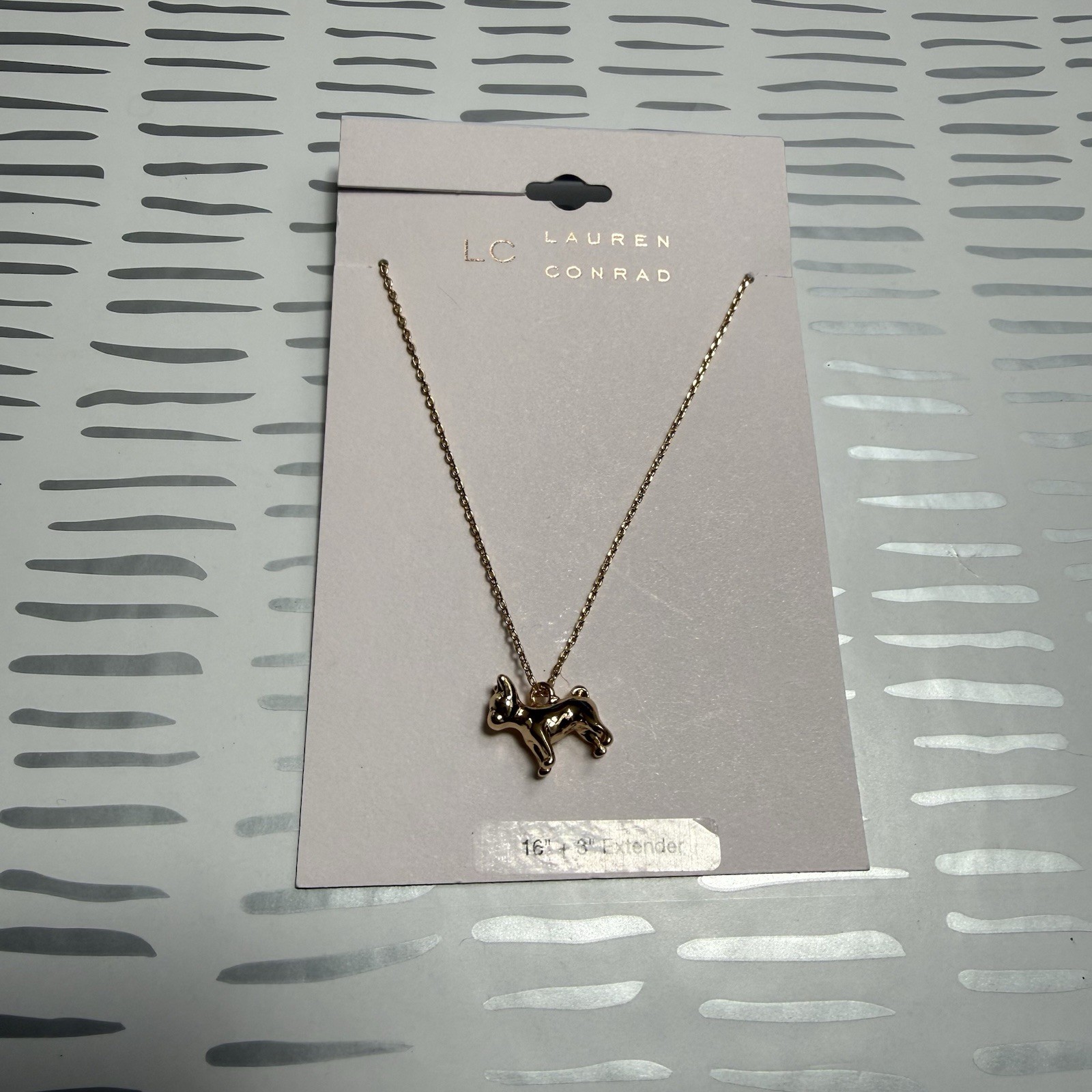 LC Lauren Conrad 16 Inch + 3 Extender Gold Tone Dog Pendant Necklace NWT