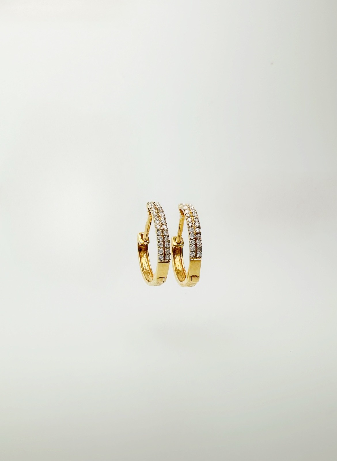 18K Solid Gold Diamond Hoop Earrings 13mm` Huggies SI2 Natural Yellow Gold