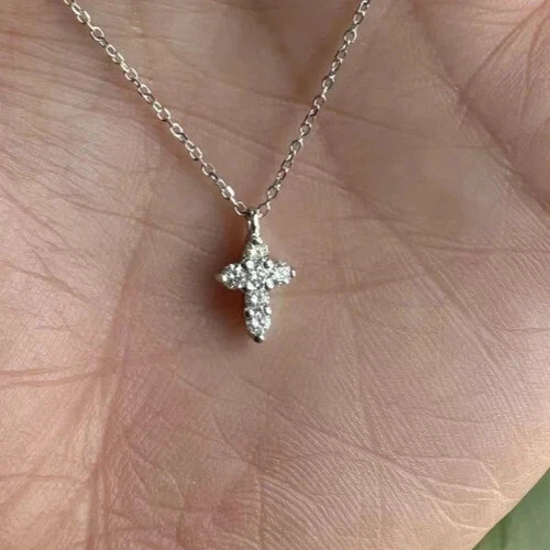 1/4 CT Real VVS1 Moissanite Tiny Cross Pendant 18″ Necklace 925 Sterling Silver